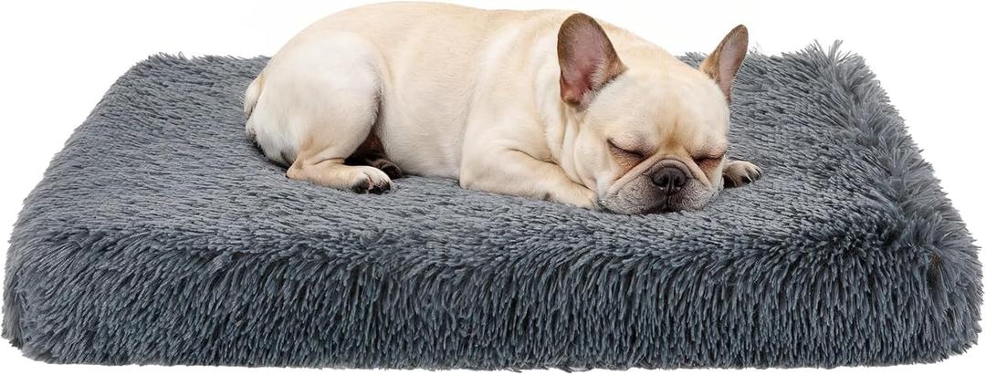 Fluffy Orthopedic Dog Beds for Small Dogs with Washable Removable Cover Dog Crate Bed Egg Crate Foam Support Plush Pet Pad Mat with Anti-Slip Bottom (30 * 20,Dark Grey)