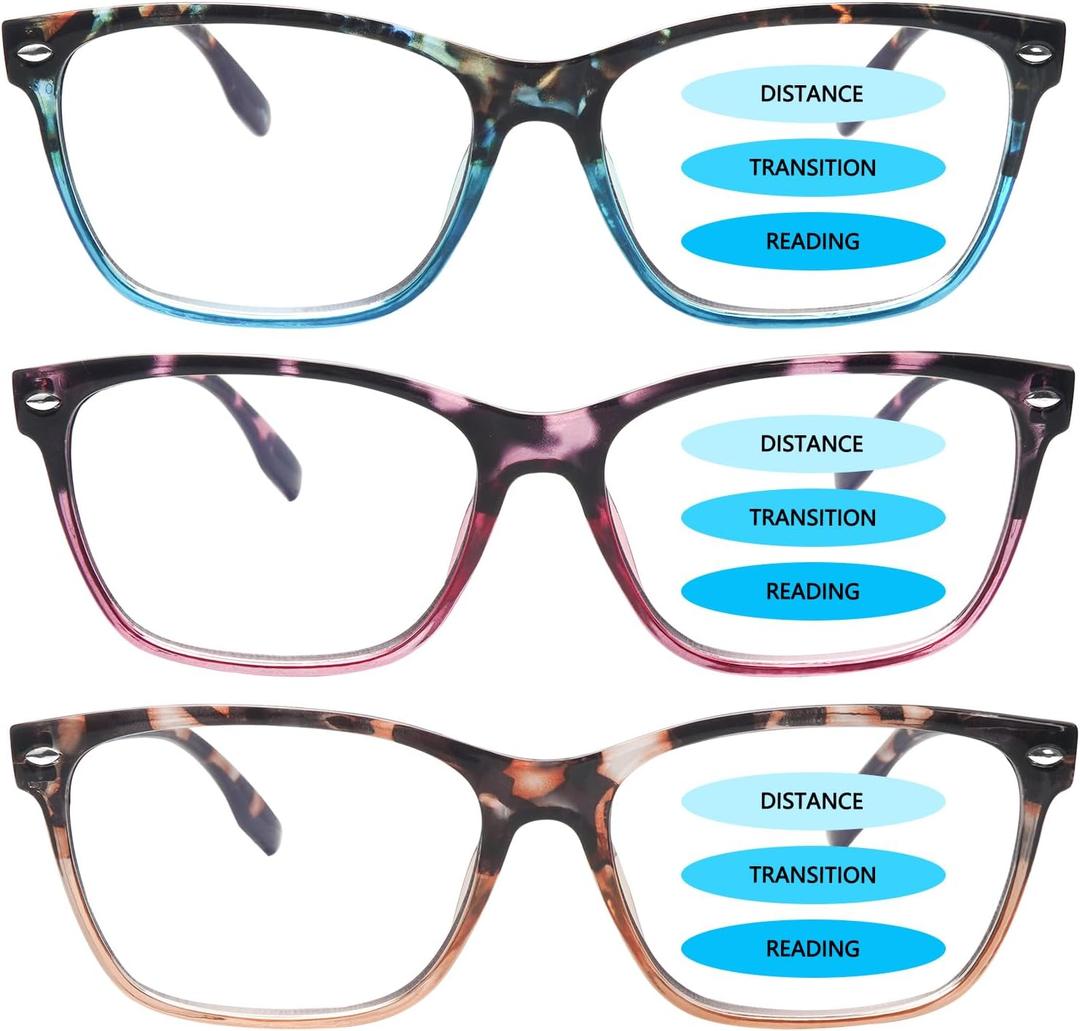 Progressive Multifocus Reading Glasses for Women, Pattern Print Blue Light Block Stylish Ladies Computer Readers