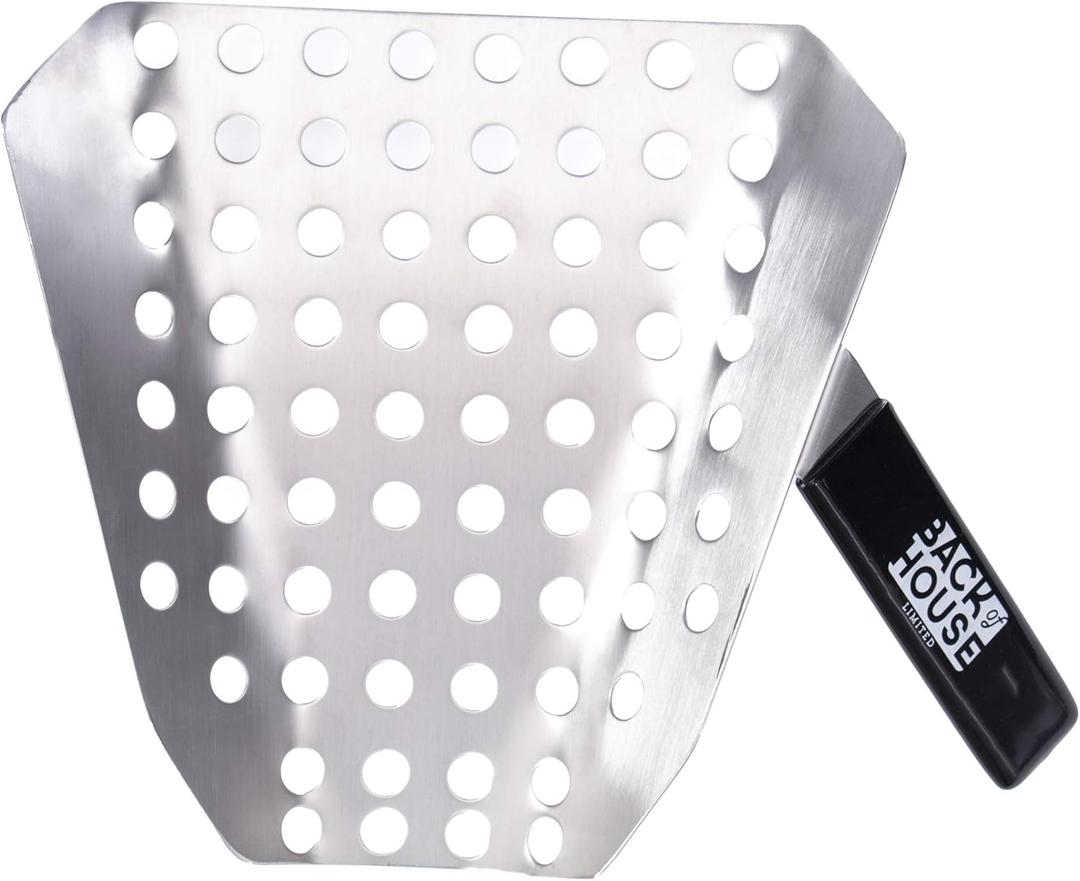 Popcorn Speed Scoop  Perforated Stainless Steel Quick-Fill Scooper for Bags, Buckets & Boxes, Removes Unpopped Kernels  Utility Serving Tool for Snacks, Candy, Dessert, Food, Ice & Dry Goods