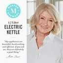 Martha Stewart Electric Kettle with Removable Stainless Steel Tea Infuser, Glass Carafe1.7L (7 Cups), Hot Water Boiler, 4 Presets, Keep Warm & Auto Shut-Off, Cordless 360 Swivel Base, Linen White