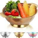 Berglander Stainless Steel Gold Colander, Metal Filter with Handle, Large Stable Base for Draining, Rinsing and Washing. It Can Be Used to Wash Rice, Fruits and Vegetables., Pack 2