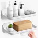 HINIHAO 2pc Wall Mounted Floating Shelf, Self Adhesive Small Shelf, No Drill Adhesive Wall Shelf, Floating Shelves Damage-Free Expand Walls Space for Living Room Kitchen Bathroom (White)