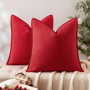 MIULEE Pack of 2 Red Decorative Pillow Covers 20x20 Inch Soft Chenille Luxurious Couch Throw Pillows Farmhouse Cushion Covers with Elegant Design for Sofa Bedroom Living Room Home Decor