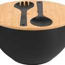 LOVYANXUE Salad Bowl with Lid, 12" Extra Large Bamboo Fiber Salad Bowl with Servers Set for Kitchen, Nature Bamboo Mixing and Serving Bowl with Lid, Spoon and Fork for Fruits,Salads and Vegetables