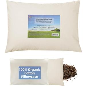 LOFE Organic Buckwheat Pillow for Sleeping with Organic Cotton Pillowcase - Kids/Travel Size 11''x16'' Adjustable Firm Pillow, Cervical Support for Back and Side Sleepers (Tartary Buckwheat Hulls) (Off White (Pure))