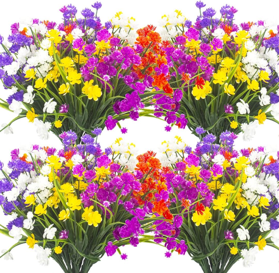 Grunyia Artificial Flowers, 20 Bundles Outdoor Fake Flowers for Decoration UV Resistant Faux Plastic Plants Garden Porch Window Box Dcor (Mix)