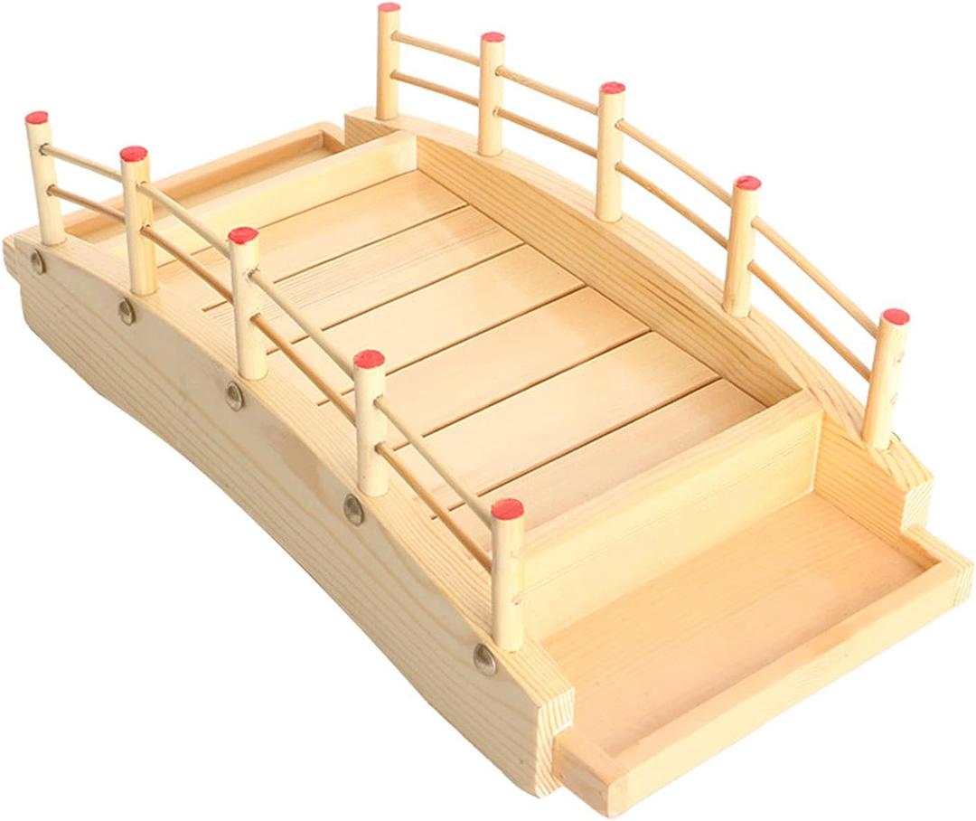 Wooden Arch Bridge Sushi Boat Serving Tray, Serving Boat Plate Food Platter for Restaurant or Home (43 x 22 x 13cm / 16.9 x 8.6 x 5.1inch)