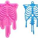 Shiny Glossy Halloween Skull Human Skeleton Bone Rib Shape Silicone Molds for DIY Craft Keychain Polymer Clay Mold Epoxy Pendant Resin Crafting Making Cake Decoration Fondant Mould, Set of 3