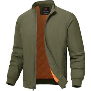 TBMPOY Men's Winter Lightweight Bomber Jackets Water Resistant Fall Casual Windbreakers Quilted Full Zip Windproof Work Coats (3X-Large, Green)