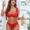 Avidlove Lace Scallop Lingerie Set for Women Wireless Strappy Ruffle Bra and Panty Sets (Red, L)