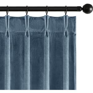 MIULEE Stone Blue Velvet Curtains 96 inches Long, Pinch Pleated Blackout Drapes with Hooks, Thermal Insulated Pinch Pleat Panels for Bedroom Living Room, 2 Panels