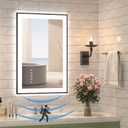 20 x 28 Inch LED Bathroom Mirror with Lights, Front & Back Lit Mirrors for Bathroom Wall Mount, Aluminum Black Frame Decor, Anti-Fog, Dimmable 3 Colors, Shatter-Proof Tempered Glass, Motion Sensor