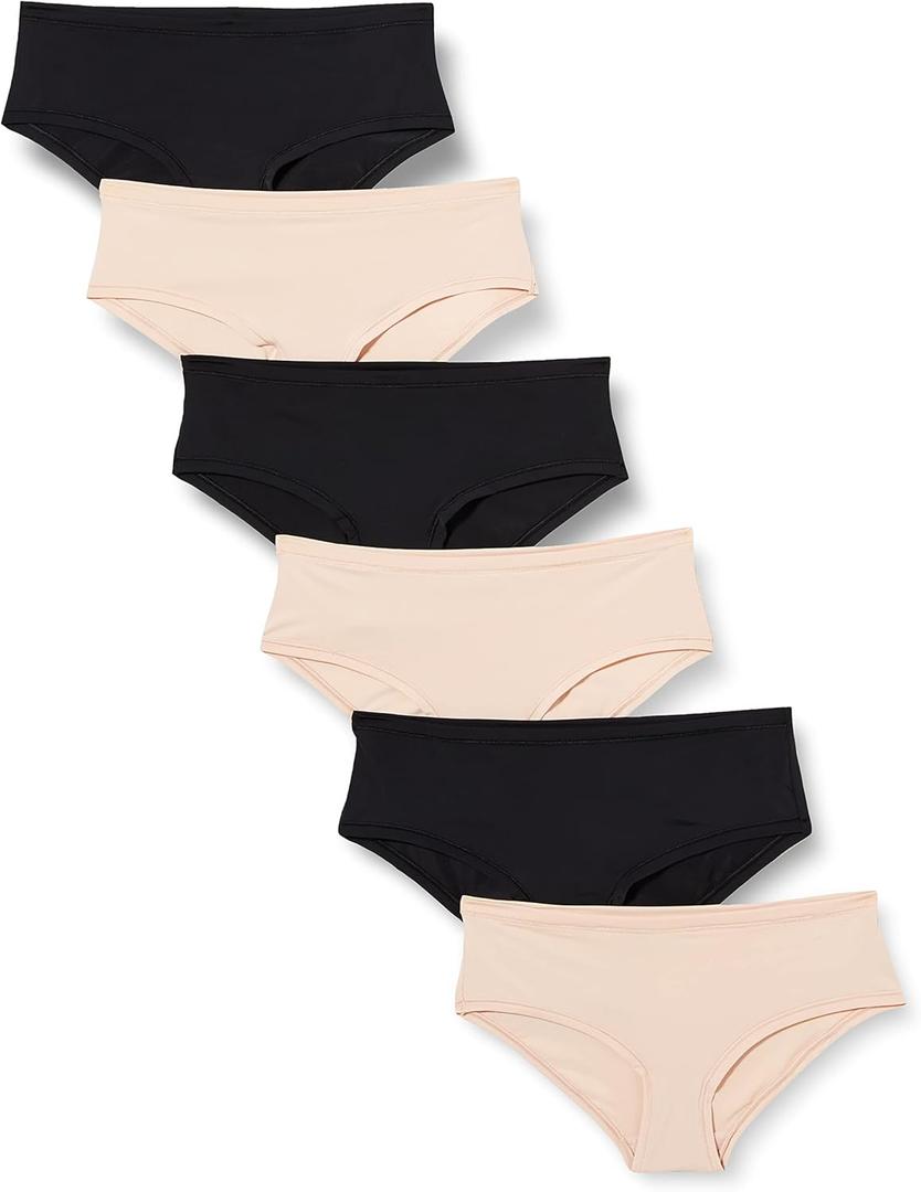 Amazon Essentials Women's Microfiber Underwear (Hipster & Thong, Pack of 6 (Black/Soft Petal)
