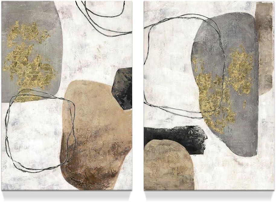 Modern Abstract Canvas Wall Art: Neutral Gray Brown Black Color Block Picture Minimalist Lines Painting Geometric Aesthetic Artwork for Bedroom Living Room Home Office 16" x 24" x 2 Panel