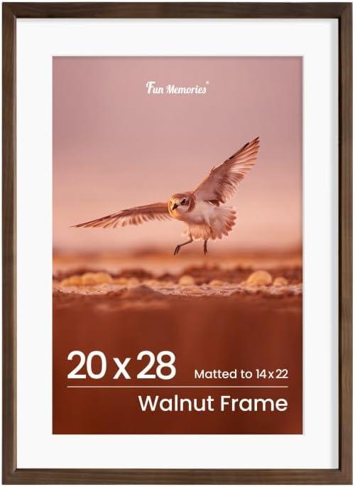 20x28 Walnut Picture Frame, USA-Sourced Natural Walnut Wood Poster Frames 20 x 28 with 14x22 Mat, 28x20 Natural Wood Photo Frame for Wall, Tempered Glass, Wall Hook Included, Set of 1 (20x28 - 1P, USA-Sourced Walnut Wood)