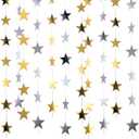 Patelai 130 Feet Glitter Star Garland Banner Decoration Hanging String Star Supplies Party Gold Black Party Decor for Valentines 2026 Graduation Wedding Birthday Festival (Gold and Silver)