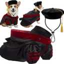 Huhumy 3 Pcs Dog Cat Graduation Doctoral Costume Set, 2026 Pet Phd Graduation Cap and Deluxe Doctoral Gown with Hood Side Tam Puppy Kitty Dogs Grad Holiday Party Costume Accessory(Red,L)