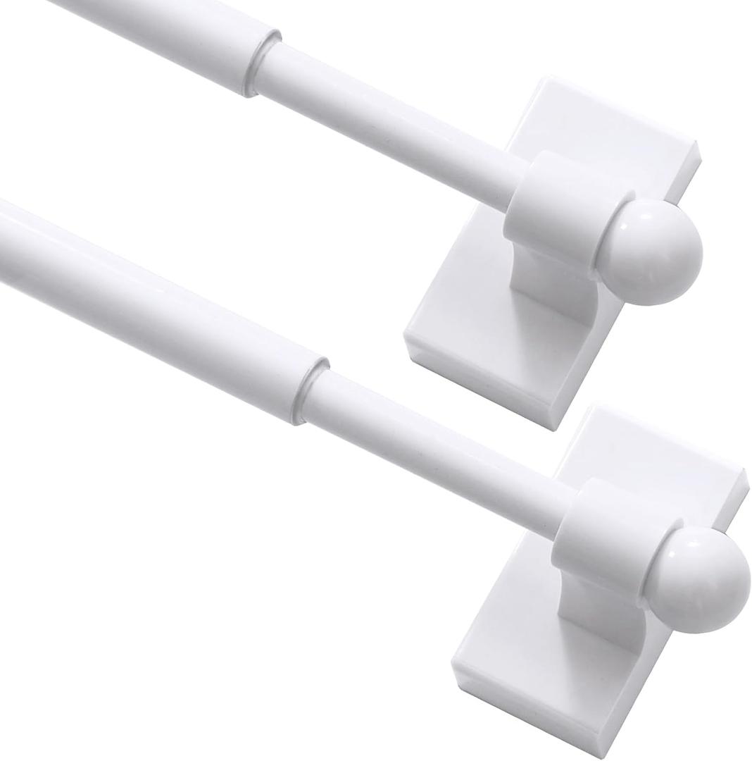 Turquoize Magnetic Curtain Rod 2 Pack Magnetic Curtain Rods For Metal Doors With Adjustable Length from 09 inch to 16 inch with Petite Ball for Small Window Door, White, 2 Pack