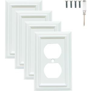Wall Plates, Duplex Outlet Covers, Toggle Light Switch Plates, Decorator Light Switch Cover, Bamboo Fiber Material Standard Size Wall Plates of various styles, White (1 Gang Duplex 4 Pack)