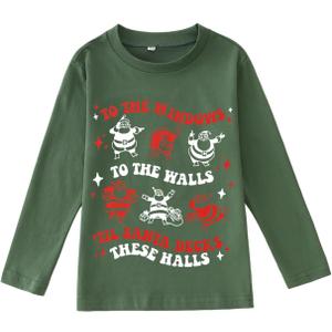 Toddler Boy Girl Christmas Shirt Dancing Santa Claus Long Sleeve T-Shirt Kids Xmas Gift Holiday Song Fall Clothes (5-6 Years, Green)