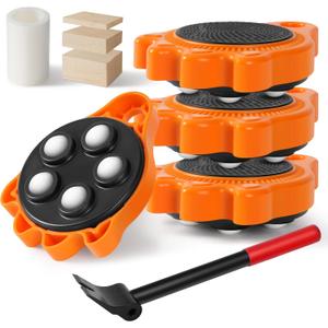 Rotating Furniture Rollers Mover - Furniture Mover Can Withstand Up to 700 Ibs,360Sliding Function, Furniture Lifter Have Self-Adjusting Bases Heavy Item Furniture Moving Tool Without Falling (Orange)