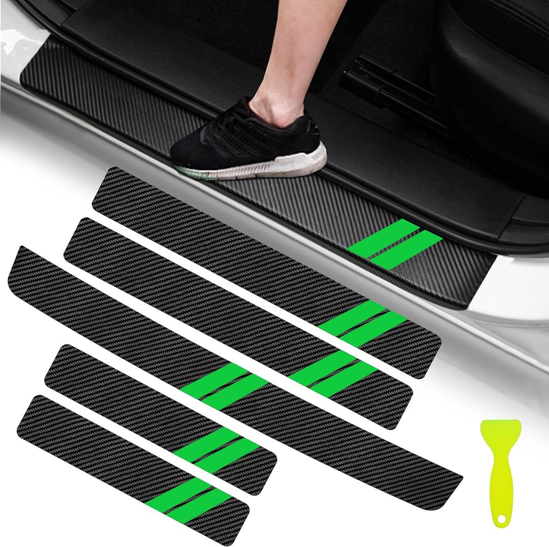 YOSRTER 5PCS Door Sill Guard Decoration Stickers for Dodge Charger Challenger Durango Journey Universal Fit to All Dodge Cars Fiber Leather Door Sill ProtectorGreen Trim