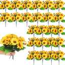 Redbaker 24 Bundles Sunflower Faux Mums for Outdoor Artificial Flower with Stems Bouquet Fake Plants Bulk UV Resistant Plastic No Fade Wedding Fall Garden Home Window Decor (Little Sunflower,Yellow)