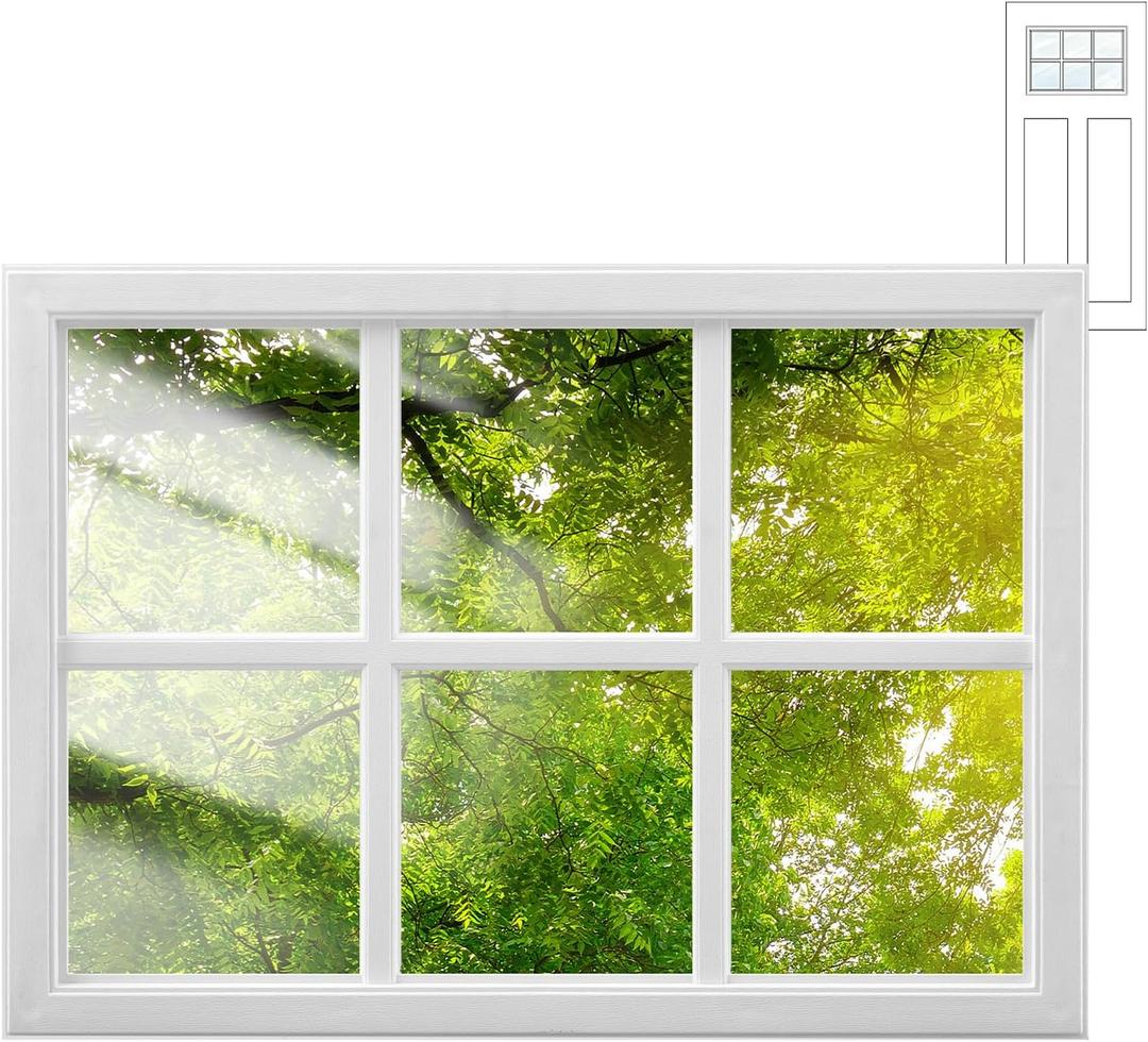 Pushglossy 24" x 17.25" Entry Front Door Glass Insert with Low-e Glass Fit for 1.75 Inch Thickness Door White 6 Lite Exterior Window Frame Inserts Replacement Kit for Home Improvement