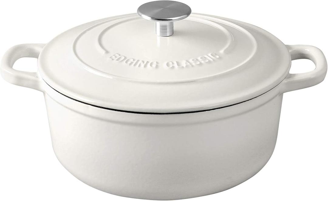 Dutch Ovens Enameled Cast Iron Covered 5.5 Quart Dutch Oven with Dual Handle for Bread Baking, White (5.5QT)