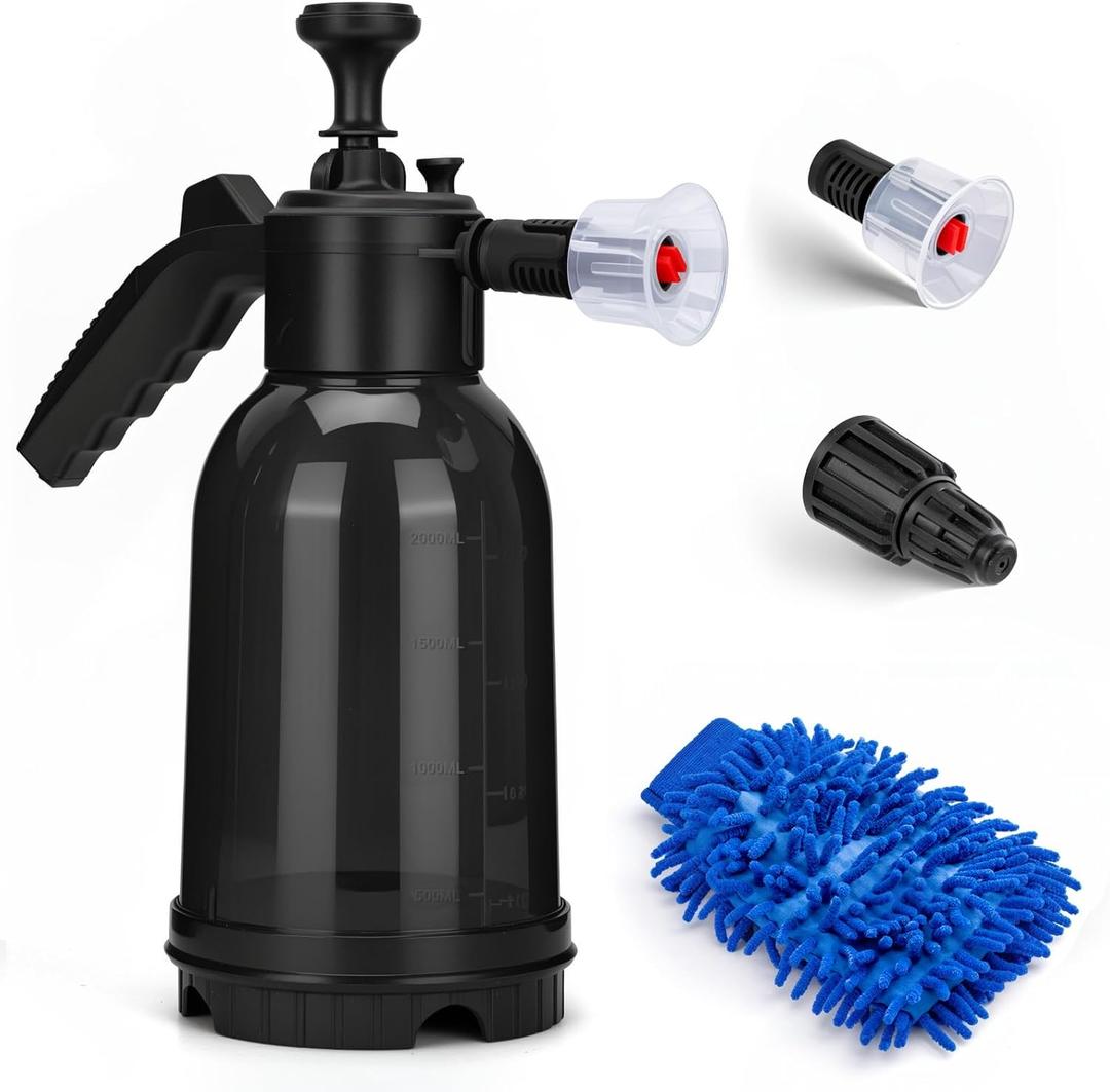 2L Foaming Pump Blaster, 68oz Car Wash Foam Cannon, Hand Pump Foam Sprayer with Two Adjustable Nozzles, Microfiber Wash Mitt, Ideal for Car Wash, Home Cleaning, Garden Watering (Black)