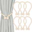 KLOGTSIND Magnetic Curtain Tiebacks, Curtain Tie Backs for Curtains 6 Pack, Wood Bead Curtain Tiebacks, Curtain Holders for Boho Bedroom Decor, Baby Nursery Decor, Farmhouse Decor