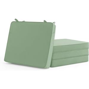 Outdoor Chair Cushions Set of 4: Waterproof & Fade Resistant Deep Seat Cushion for Patio Furniture - 24 x 24 Inch Chair Pad with Ties and Hidden Zipper - Patio Chair Cushion Replacement, Sage Green
