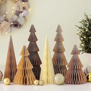 Watersay 6 Pcs Brown Christmas Tree Honeycomb Centerpiece Minimalist 3D Paper Trees Centerpiece Modern Christmas Decor Rustic Reusable Table Decoration for Home Decor Xmas Gift