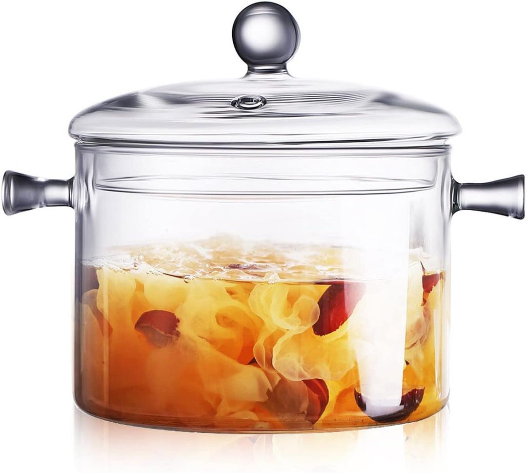 2 L/ 67 Fl Oz Clear Glass Pots for Cooking with Lids Saucepan with Cover Simmer Pot Milk Pot Heat-Resistant Glass Stovetop Pots And Pan with Lid, Soup, Milk, Baby Food (2.1 Quarts)