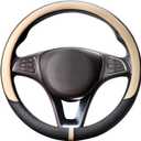 Breathable Car Steering Wheel Cover 15 inch Auto Universal Leather Wrap Non-Slip Steeringwheel Protector Automotive Interior Accessories, Beige (Suit for 14 1/2-15 inch)