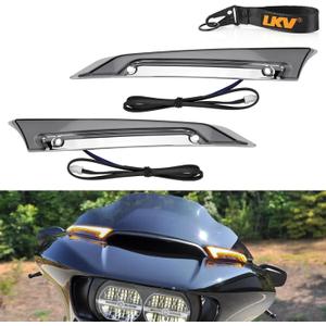 LKV Motorcycle Windshield Trim Lights Windscreen Fairing Led Running Lamps Turn Signals Fit for Harley Road Glide FLTRX 2015-2024 (Chrome Edge Smoke Lens)