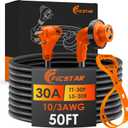 30 Amp RV Extension Cord,50 ft,Heavy Duty Generator Extension Cord with LED Power Indicator,30 AMP Female 90 Twist Lock Adapter with Reverse Polarity Lamp,NEMA TT-30P to L5-30R,120V/125V