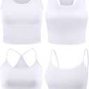 Boao 4 Pieces Crop Tops for Women, Basic Workout Tops Spaghetti Strap Tank Tops Sleeveless Racerback Cami for Sports Gym (Large, White)
