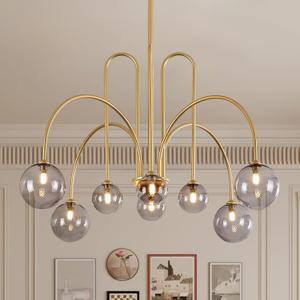 Modern Chandelier 8 Lights Gold Sputnik Light Fixture Large Luxury L41 Mid Century Smoke Glass Globe Ceiling Pendant Lighting for Foyer Staircase Living Dining Room Kitchen