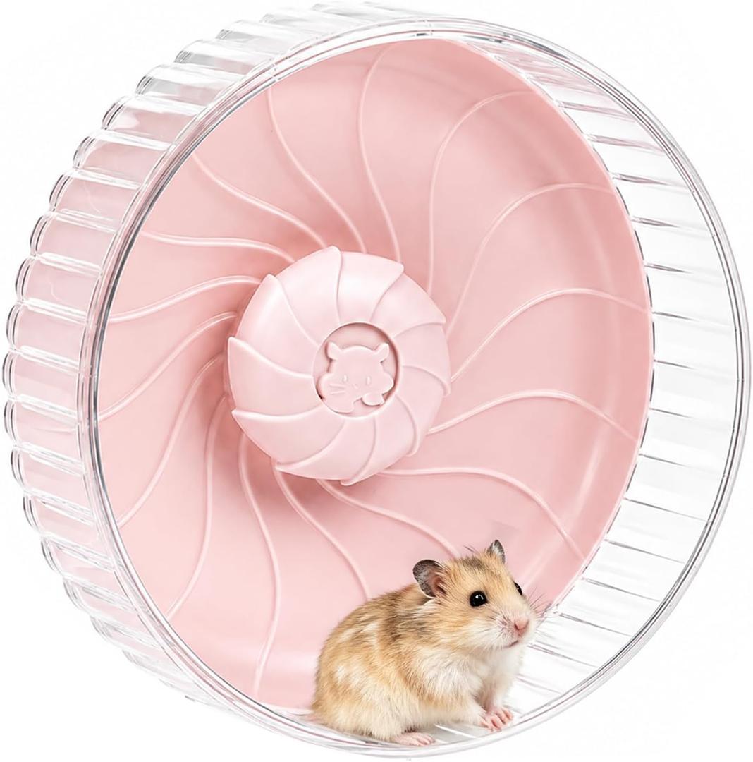 Silent Hamster Wheel, 10in Hamster Wheel No Stand, Double-Bearing Quiet Spinner for Syrian Hamsters, Hedgehogs, Mice & Small Pets, Pink
