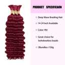 99J Burgundy Deep Wave Bulk Human Hair for Boho Braids, 3 Bundles/Pack 150g 16 Inch No Weft 12A Curly for Human Braiding Hair Extensions
