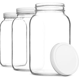 Kitchentoolz Set of 3 One Gallon Large Glass Jar with Lid WideMouth Gallon Mason Jar for Sun Tea, Pickling, Kombucha 1 Gallon Glass Jug 