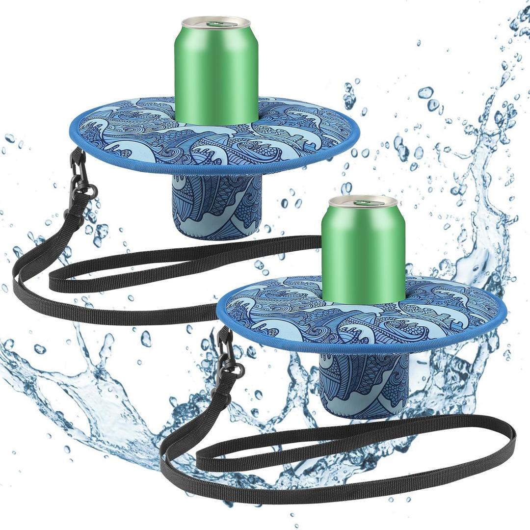 Floating Drink Holder for Pool Neoprene Drink Floaties for Pool Cup Floats for Beverage Cans/Cups/Bottles, Thickened Floating Cup Holder - 2 Pack (Sea Wave)