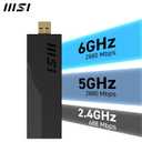 MSI BE6500 WiFi 7 USB Adapter - WLAN up to 2880 Mbps (6GHz, 5GHz, 2.4GHz Wireless), USB 3.2 Gen 1, MU-MIMO, 2X High-Gain Tri-Band Antennas, Beamforming, WPA3 - Cradle Included