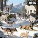 9PCS Wolf Toys Animal Figurines, Realistic Plastic Zoo Safari Animal Toys for Kids 3 4 5 6 7, Forest Wolf Animals Figures, Educational Toy Cake Toppers Birthday Gift for Kids Boys Girls