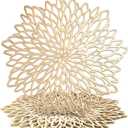 Juvale 10 Pack Gold Vinyl Placemats - 14.4" x 14.4" Round Table Mats and Plate Chargers with Leaf Design for Elegant Table Decor and Protection - Stylish Charger Plates for Events and Wedding Parties