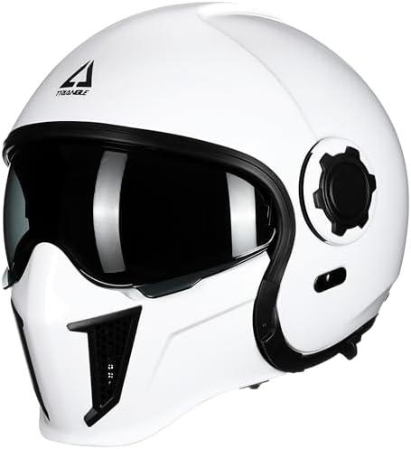 TRIANGLE Open Face Motorcycle Helmet Half for Men and Women Cruiser Scooter Street Bike DOT Approved (XX-Large, White)