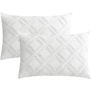 JELLYMONI Pillowcases King Size White 2 Pack Boho Plaid Bed Pillow Covers 20x36in Polyester Envelope Pillow Shams Tufted Bohemian Textured (Pillows are not Included) (04 - White - Grid)