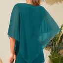 Holipick Women's Dressy Casual Top Ruffle Double Layered Solid Chiffon Blouses Shirts for Summer Teal (Green, M)