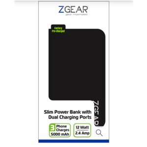 ZGear 5000 mAh Slim Dual Charging Port Power Bank - Black